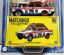 Load image into Gallery viewer, Matchbox Collectors Red and White 70 Datsun 510 Rally 2023