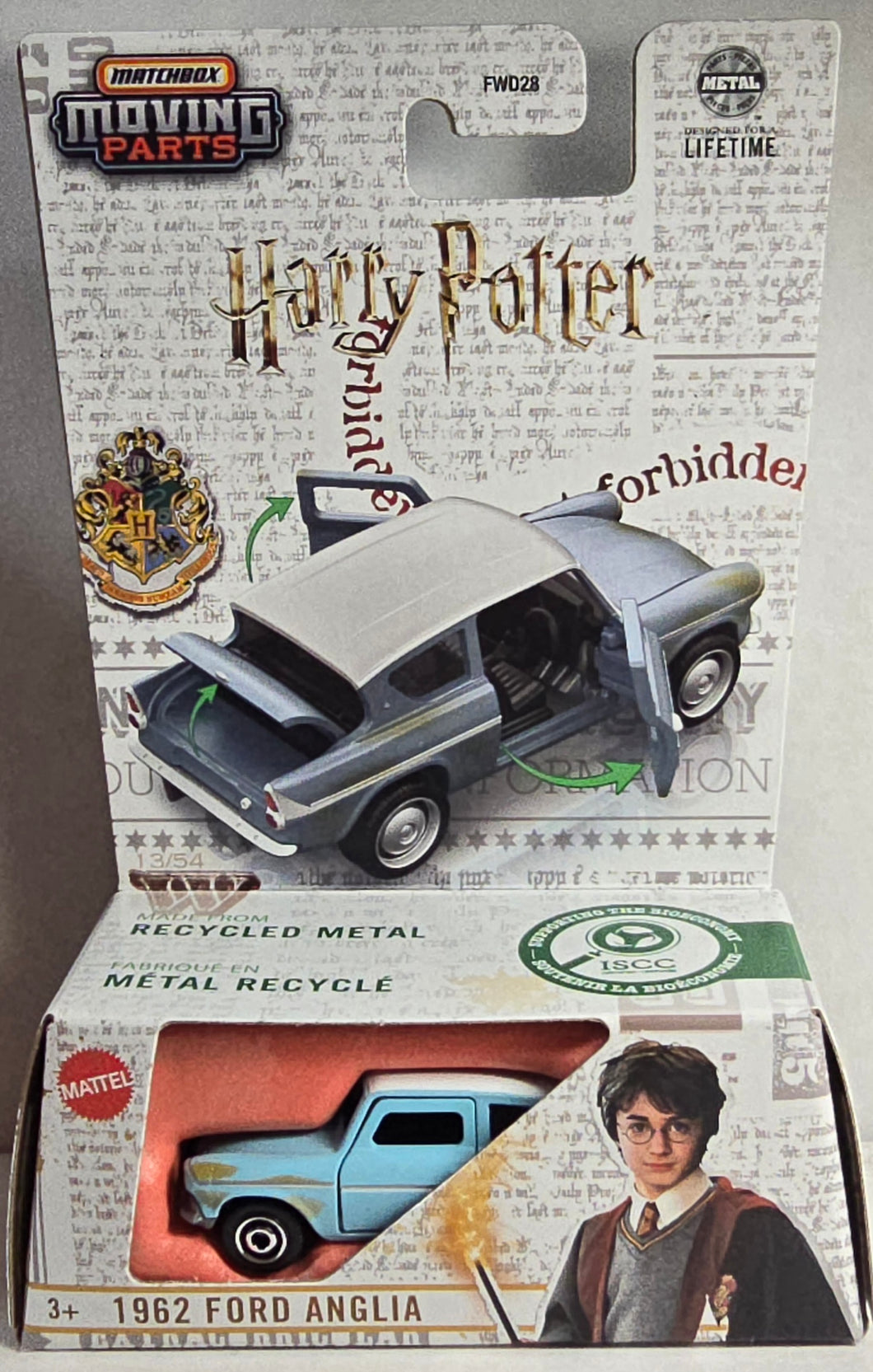 1962 Ford Anglia toy car in packaging with Harry Potter theme
